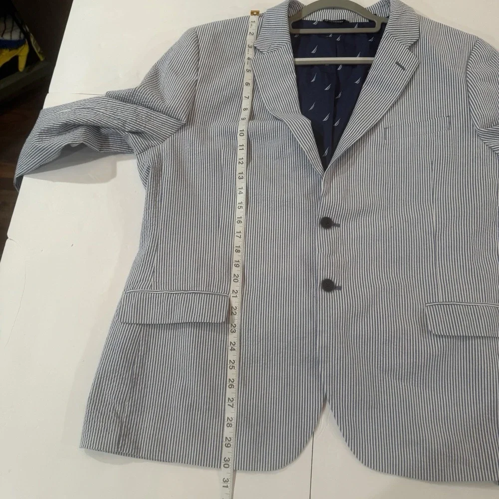 Nautica Mens Seersucker Striped Blazer Suit Jacket Blue White 48R  Preppy - Picture 5 of 12